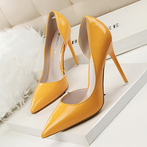 Fashion Simple Stiletto Patent Low-cut Hollowed Women's Shoes