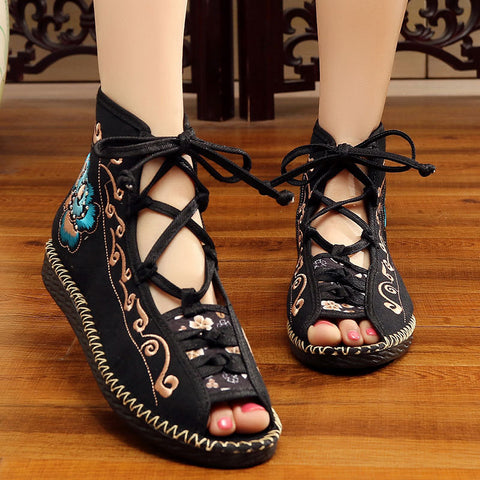 Women's Beijing Cloth Thin Ethnic Style Embroidered Heels