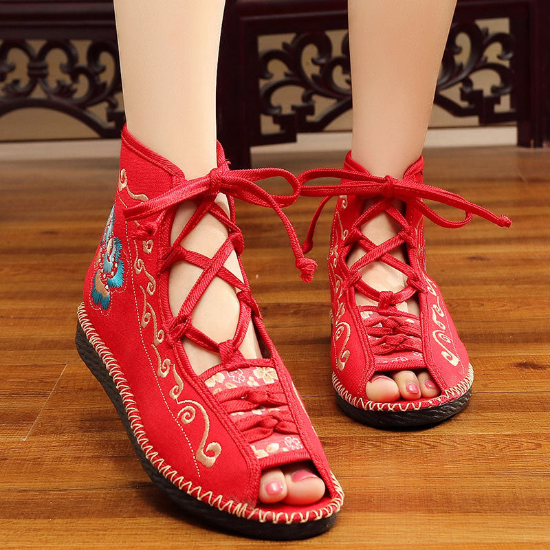 Women's Beijing Cloth Thin Ethnic Style Embroidered Heels