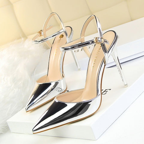 Women's Simple Stiletto Shallow Mouth Pointed Patent Heels