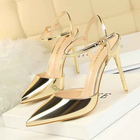 Women's Simple Stiletto Shallow Mouth Pointed Patent Heels
