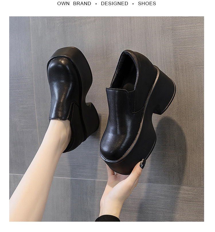Women's Hidden Platform British Style Slip-on Leather Shoes