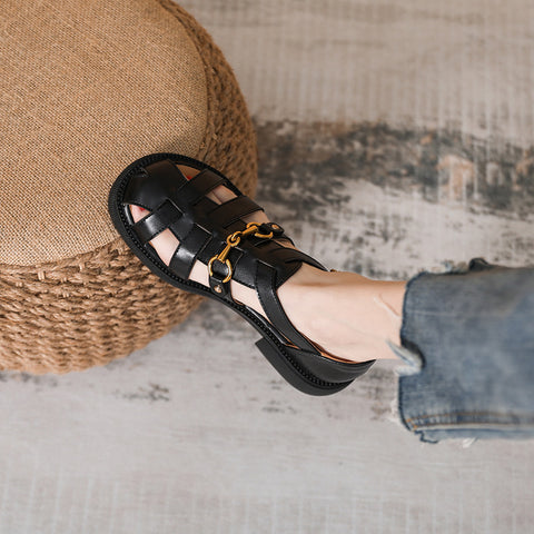 Women's Toe Cap Weave Vintage Buckle Roman Style Sandals