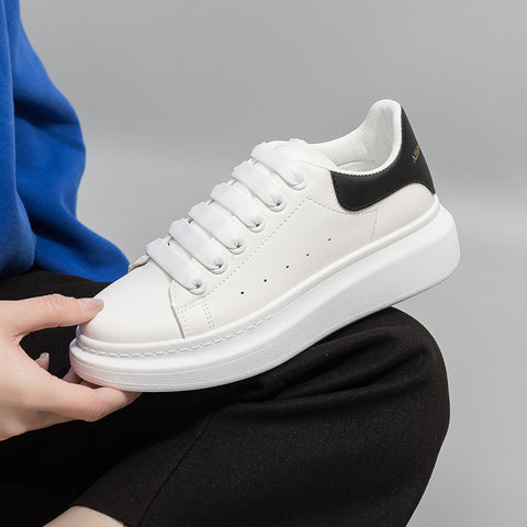 Men's White Korean Style Thick Bottom Board Sneakers