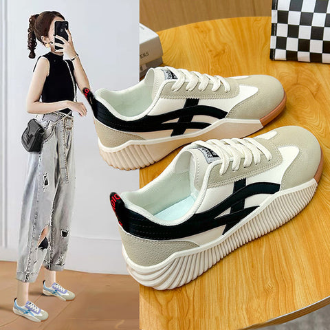 Women's Flat White Spring Breathable Skateboard Casual Shoes
