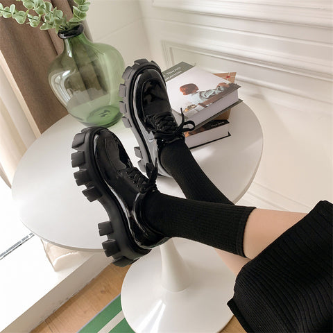 Women's Liu Wen British College Style Genuine Lace-up Leather Shoes