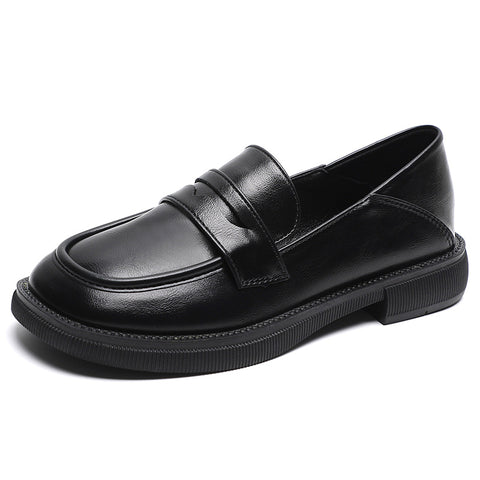 Women's Black British Small Chunky Slip-on Round Loafers