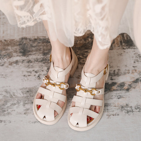Women's Toe Cap Weave Vintage Buckle Roman Style Sandals