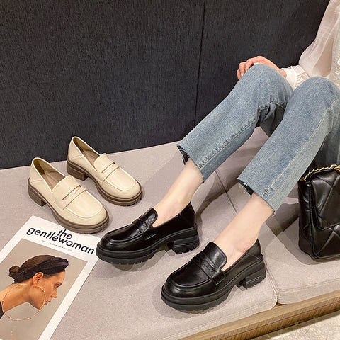 Stylish Women's Slip-on British Style Flat Leather Shoes