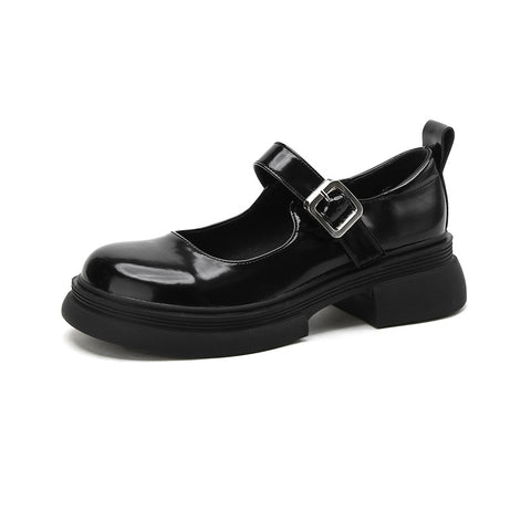 Women's Mary Jane Preppy Style Thick-soled Black Chunky Heels