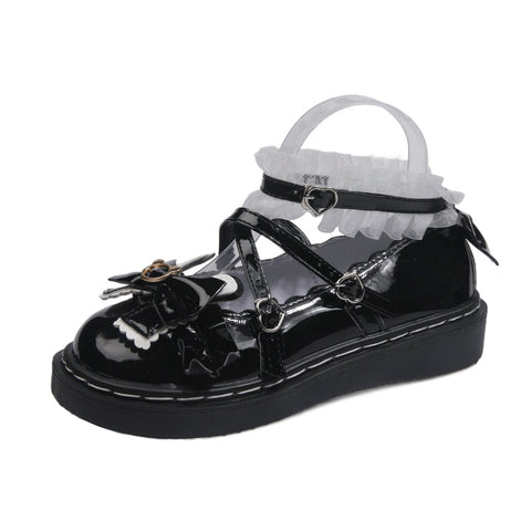 Cool Women's Lolita Small Bow Flat Leather Shoes