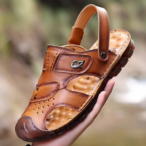 Men's Cowhide Beach Summer Tendon Soft Bottom Sandals