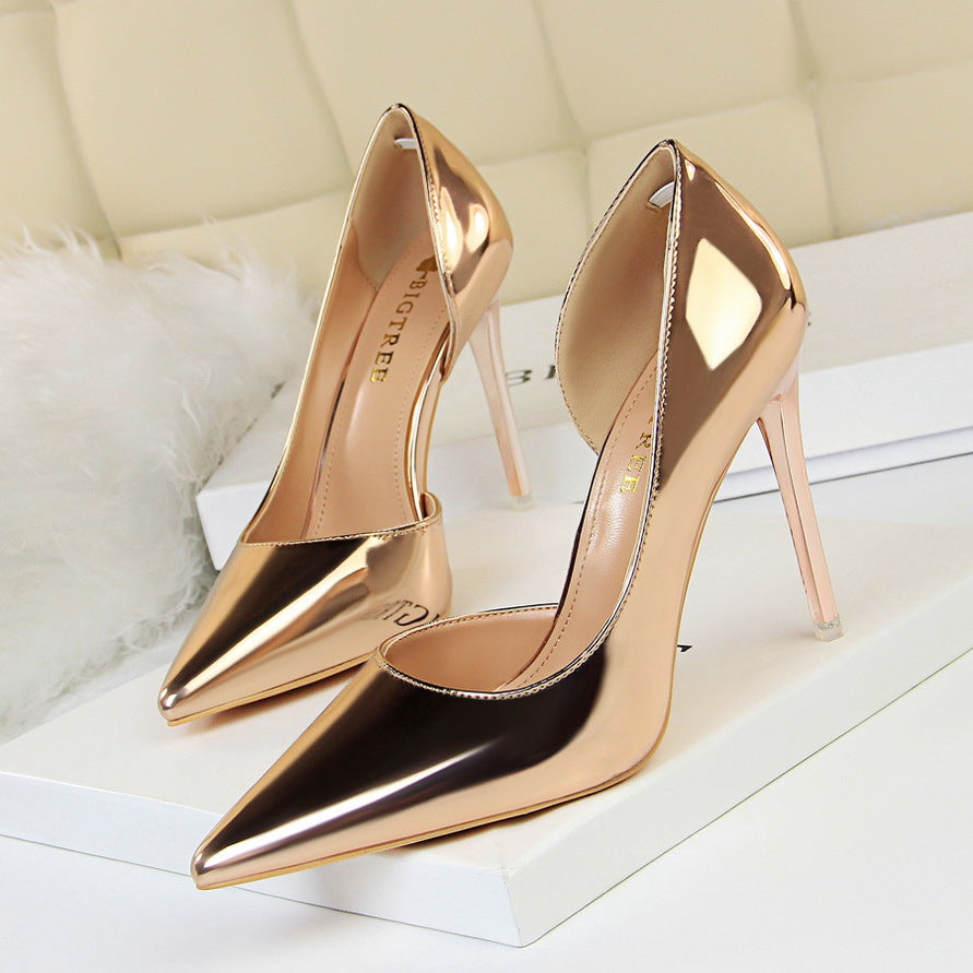 Simple Stiletto Metal Low-cut Pointed Toe Women's Shoes