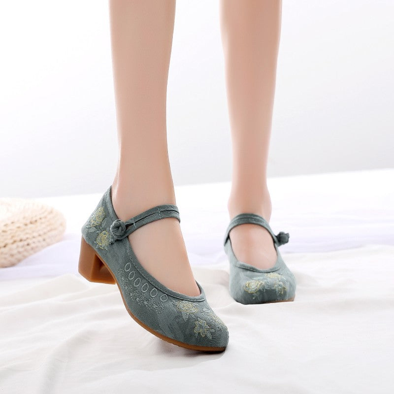 Women's Single-layer High Cheongsam Chunky Embroidered Tea Men's Shoes