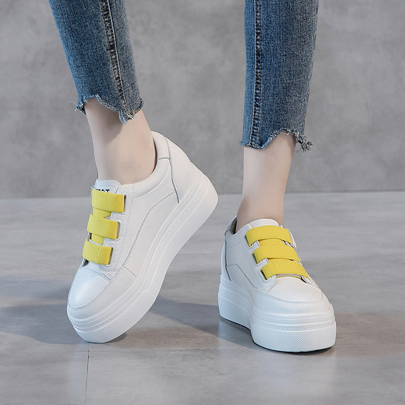 Women's White Velcro Korean Style Platform Versatile Sneakers