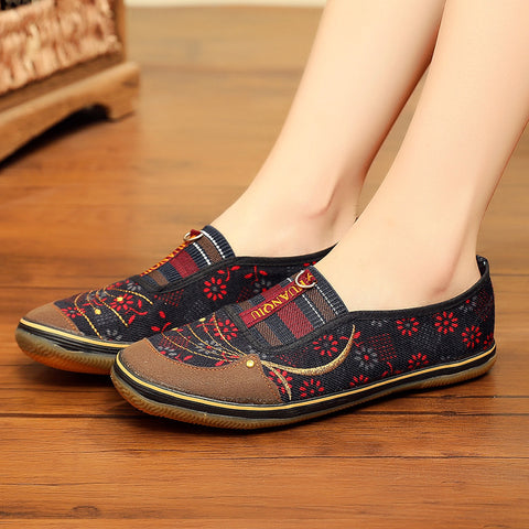 Women's Spring Flat Fashion Slip-on Cloth Non-slip Canvas Shoes