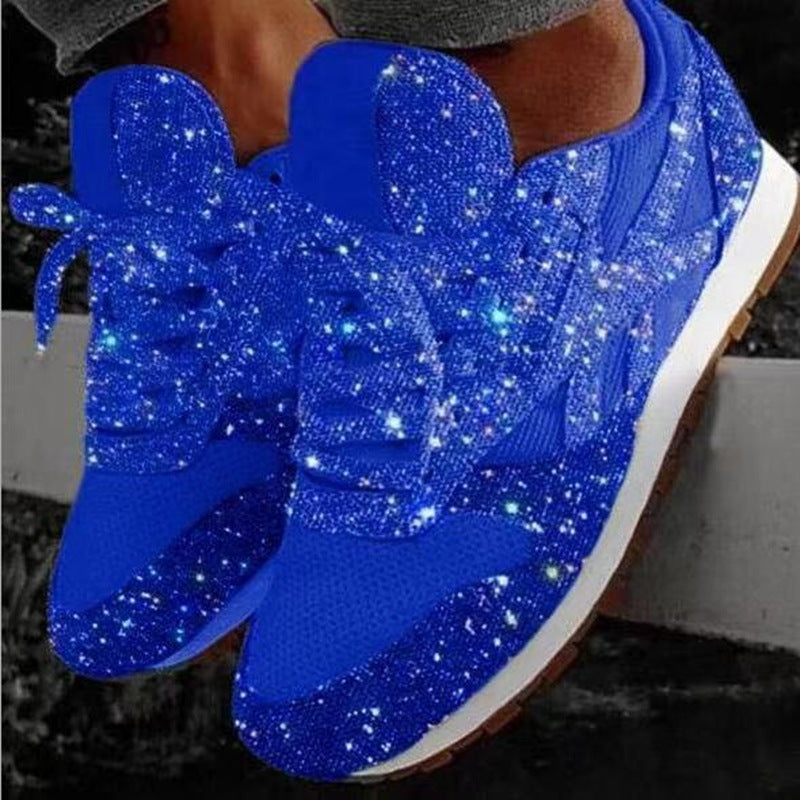 Women's Large Size Sequined Breathable Cross Lace-up Casual Shoes