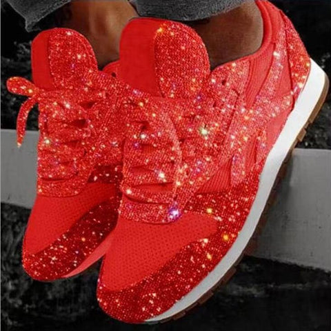 Women's Large Size Sequined Breathable Cross Lace-up Casual Shoes