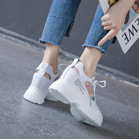 Comfortable Women's Hollowed White Korean Dad Casual Shoes