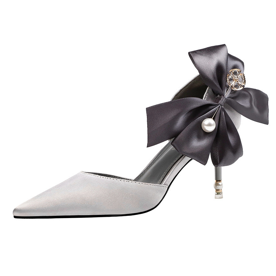 Fashion Pointed Toe Satin High Bow Sexy Heels