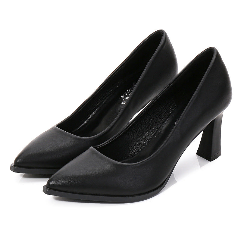 Women's Black Chunky Pointed High Low-cut Soft Women's Shoes