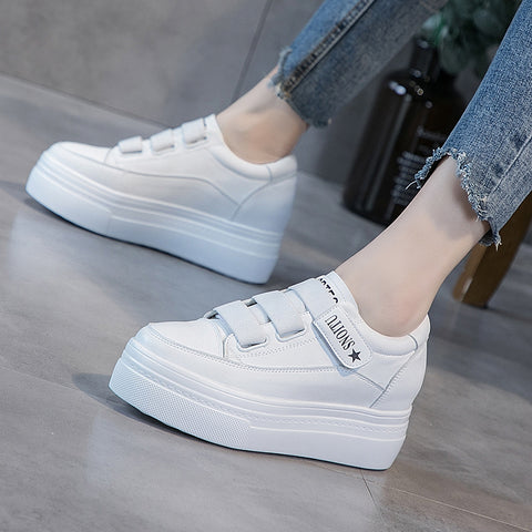 Women's White Velcro Korean Style Platform Versatile Sneakers
