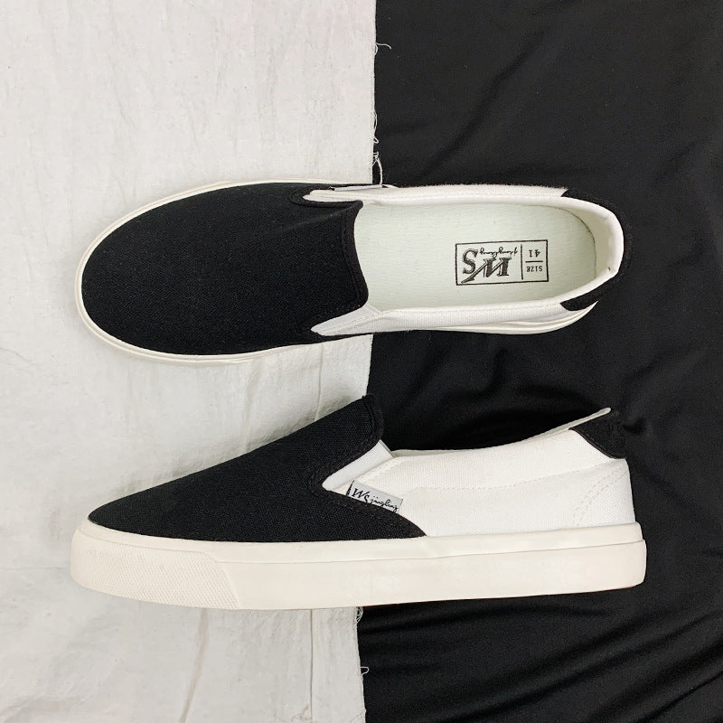 Women's & Men's White Color Matching Couple Skateboard Slip-on Canvas Shoes