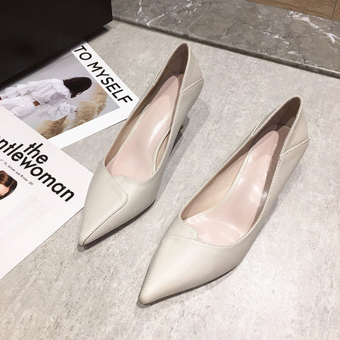 Spring All-matching Pointed-toe Summer Stiletto Low-cut Nude Professional Women's Shoes