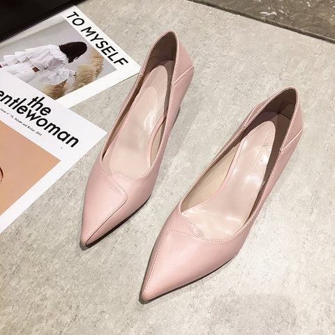 Spring All-matching Pointed-toe Summer Stiletto Low-cut Nude Professional Women's Shoes