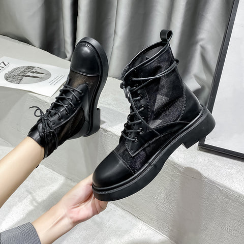 Women's Style All-match Thin Motorcycle Black Breathable Boots