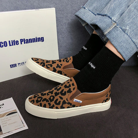 Women's Korean Style Leopard Print Dark Versatile Slip-on Canvas Shoes