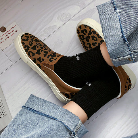 Women's Korean Style Leopard Print Dark Versatile Slip-on Canvas Shoes