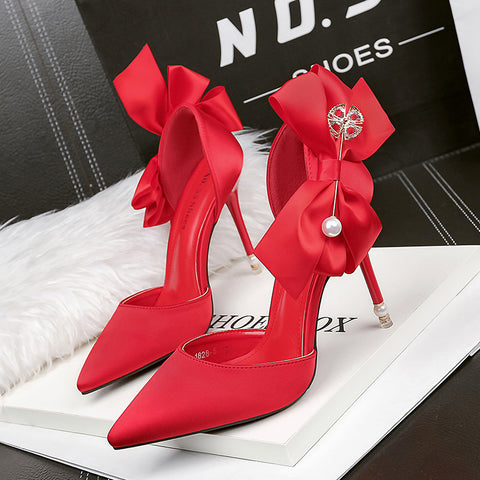 Fashion Pointed Toe Satin High Bow Sexy Heels