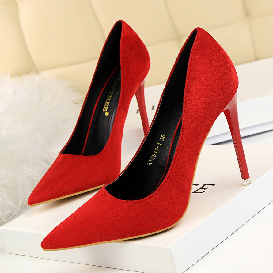 Women's Shallow Mouth Pointed Toe Suede Slim And Heels