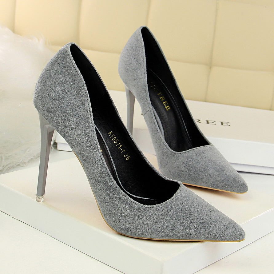 Women's Shallow Mouth Pointed Toe Suede Slim And Heels