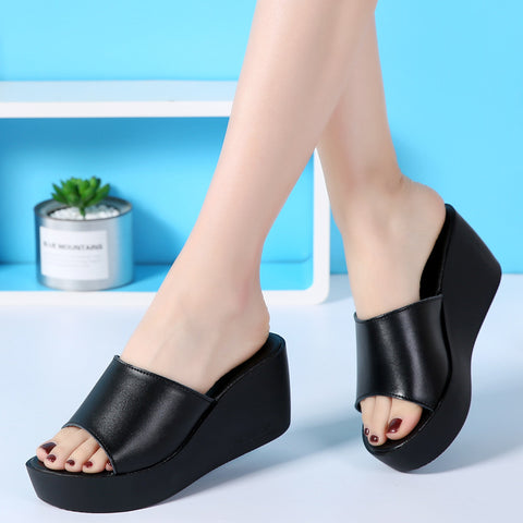Women's Summer Korean Wedge Cattlehide Height Increased Sandals