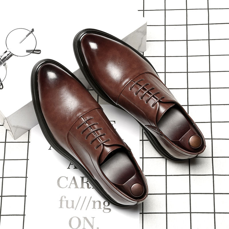 Men's Korean Pointed-toe Lace Platform Business Formal Leather Shoes