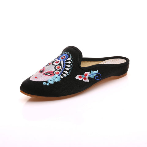 Women's Chinese Style Peking Opera Facial Makeup Embroidery Pointed Sandals