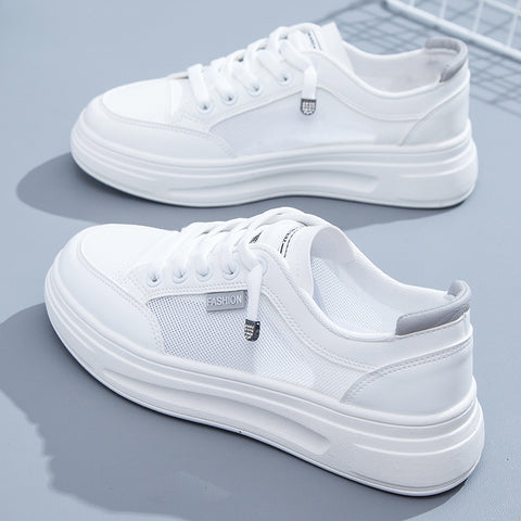 Women's White Mesh Flat Korean Style Casual Shoes
