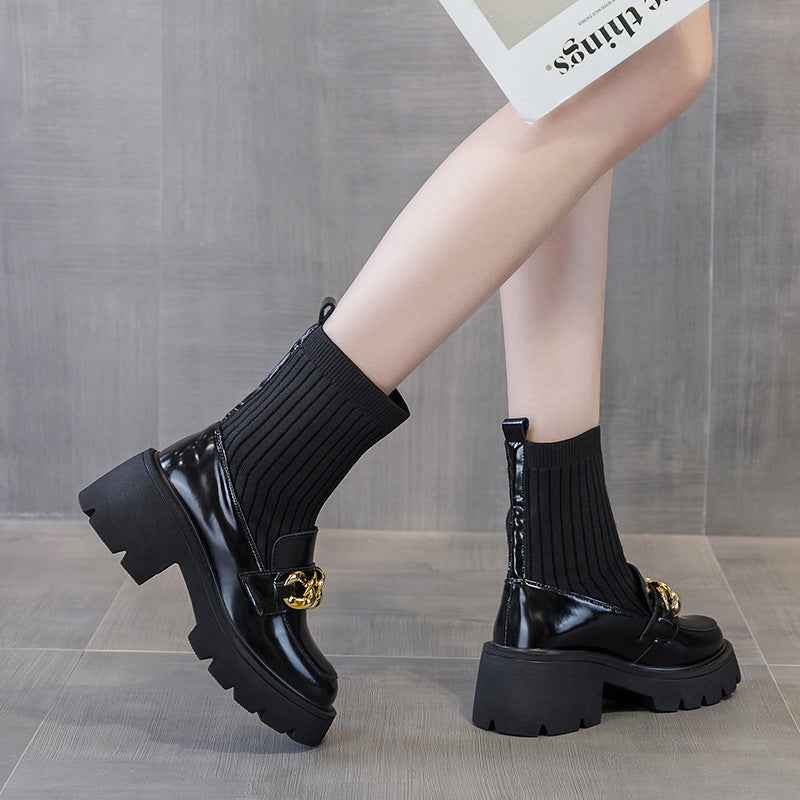 Women's Platform Square Pumps Height Wedge Fashion Boots