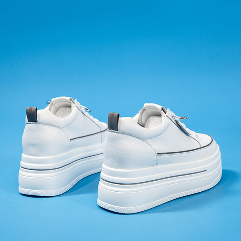 Women's White Genuine Spring Small Platform Versatile Casual Shoes