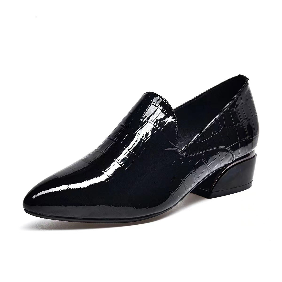 Women's Patent Deep Mouth Pointed Toe Chunky Women's Shoes