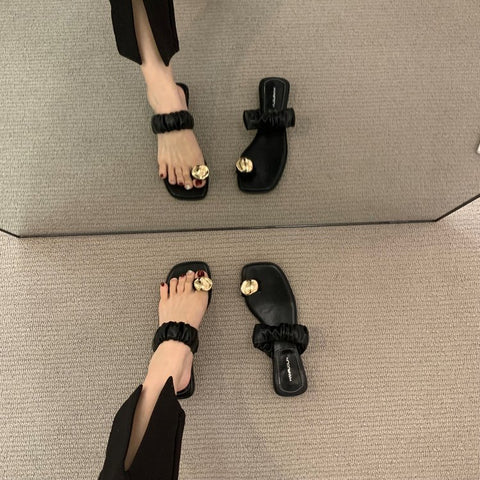 Women's Niche Slip-on French Style Flat Roman Sandals