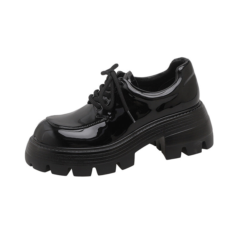 Women's Platform British Style Spring Black High-heeled Leather Shoes
