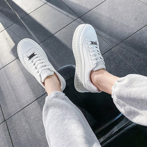 Women's Thick-soled Height Increasing White Korean Sneakers