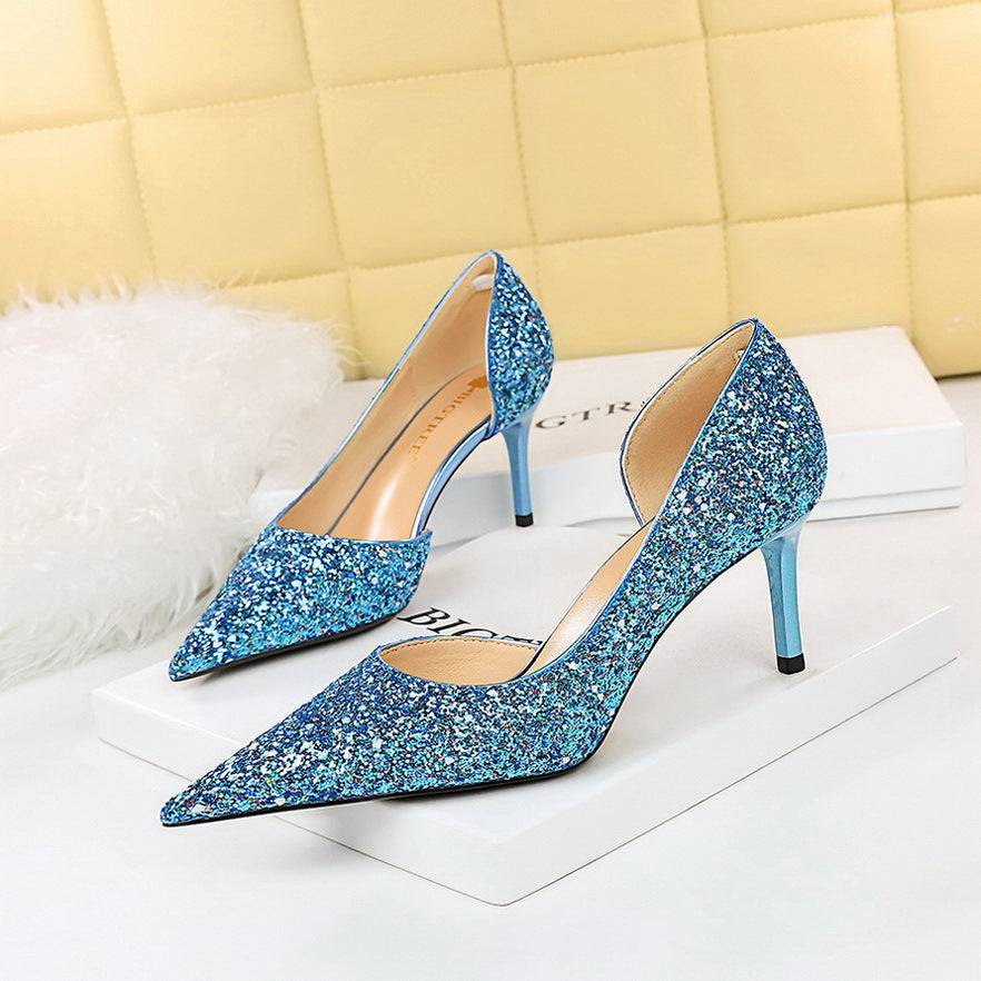 Mouth Pointed Toe Side Hollow Out Heels
