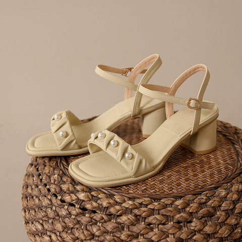 Women's Chunky Summer Buckle All-match Square Toe Heels