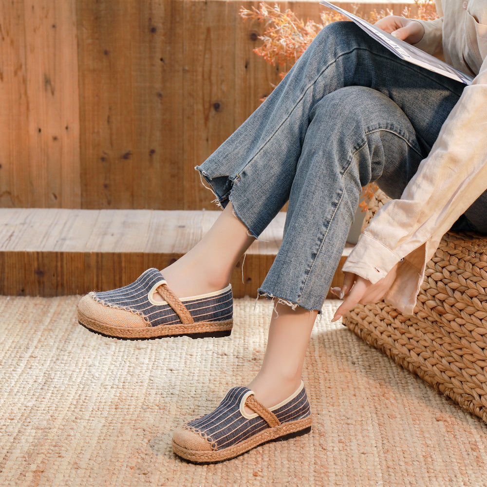 Women's Linen Wenyisen Striped Color Matching Canvas Shoes