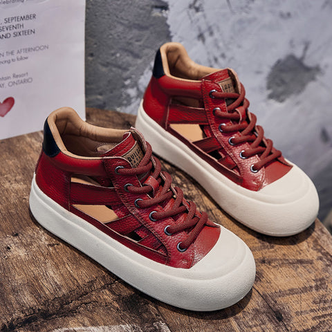 Women's Retro Versatile Roman Breathable Red High Sneakers