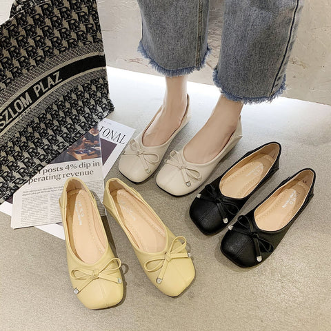Women's Color Bow Flat Pumps Slip-on Low Loafers